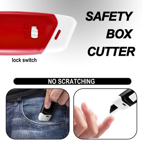 Sonuimy 2-Stage Retractable Ceramic Mini Box Cutter, Safety Box Opener with Lock, Magnetic Package Opener Keychain, Small Pocket Utility Knife Tool Knives for Warehouse Office Work Cardboard -3PCS