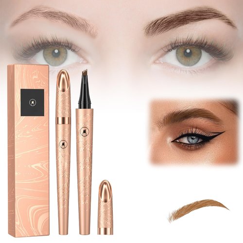 Magic Eyebrow Pencil,3D Waterproof Magic Eyebrow Pencil Microblading Eyebrow Pencil, 4 Fork Tip Microblading Eyebrow Tattoo Pencil,Natural Makeup Fine Stroke Microblading Eyebrow Pencil(light brown)