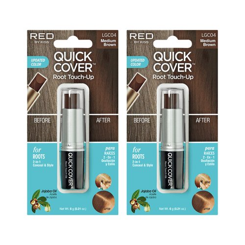 RED by Kiss Quick Cover Root Touch Up Stick Type 2PCS Water-Resistant Temporary Gray Concealer Cover Up Brush for Hair and Beard (Medium Brown)