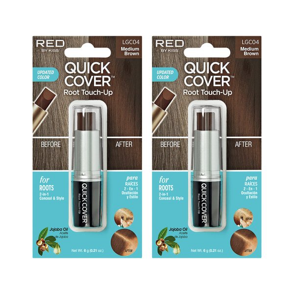 RED by Kiss Quick Cover Root Touch Up Stick Type 2PCS Water-Resistant Temporary Gray Concealer Cover Up Brush for Hair and Beard (Medium Brown)