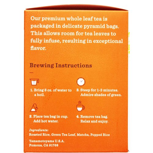 Yamamotoyama Matcha Genmai Pyramid Green Tea Bag, 10 ct. Box (Pack of 6), Green Tea with Roasted Rice