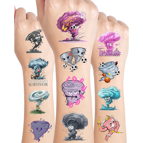 20 Sheets Funny Tornado Temporary Tattoos Stickers,170 Pieces Tornado Themed Tattoos Stickers Party Decoration Supplies Party favors for Kids Adults