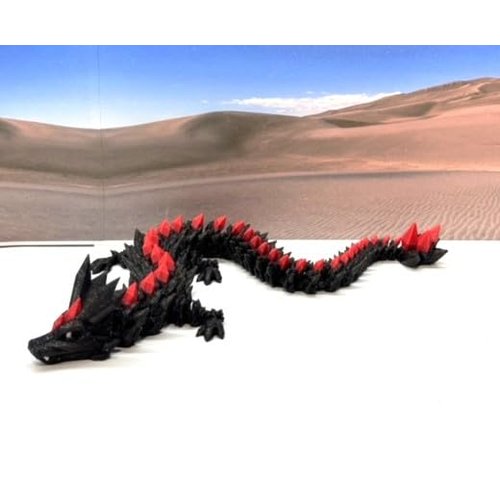 3D Printed Dragon, Black and Red Articulated Crystal Dragon, Home Office Decor Executive Desk Toys, Fidget ADHD Toy for Autism/ADHD - D022-DR