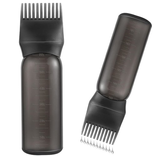 FXSPLCZ Root Comb Applicator Bottle Oil Applicator for Hair Dye Hair Oiling Bottle with Graduated Scale,6 Ounce (Black)