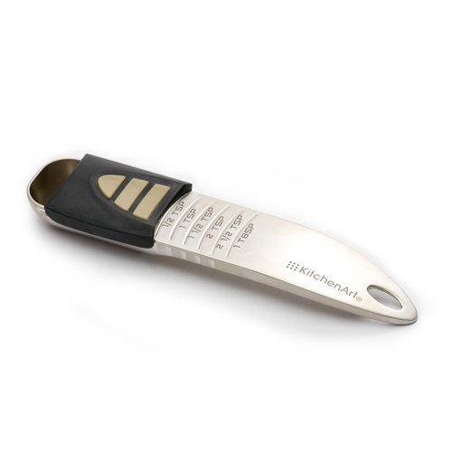 KitchenArt Professional Series Tablespoon, Champagne Satin Measuring Spoon, Adjustable from 1/2 Teaspoon to 1 Tablespoon, White & Black
