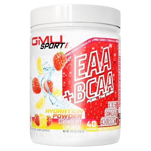 GMU SPORT - BCAA & EAA Hydration & Recovery Powder -Full Essential Amino Acids Profile Hydration Powder for Energy, Fast Recovery & Endurance - 40 Servings, Electrolyte Drink (Strawberry Lemonade)
