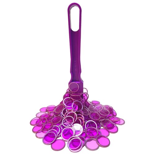 MR CHIPS Made in USA Bingo Magnetic Wand & ¾ Inch Purple Plastic Chips with Metal Rings - 100 Upgraded Pieces Bingo Chips Magnetic, Support American Jobs