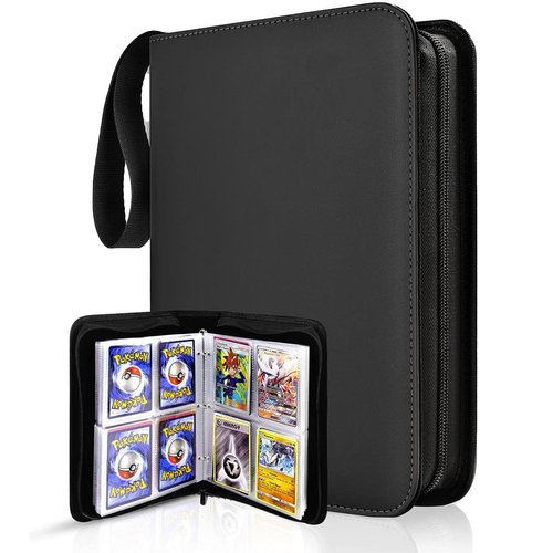 Trading Card Binder 4 Pocket,400 Pockets Card Binder for Pokemon Cards with Zipper,50 Sleeves Card Holder Compatible with Standard Card,Sport Card,Game Card-Gift for Boy and Girl(4-Pockets, Black)