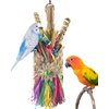 Bissap Bird Chew Toys, Parrot Foraging Shredder Natural Palm Frond Woven Bag Hanging Cage Toy with Chewing Treats for Conure Budgie Cockatiel Cockatoos and Similar Sized Pet Birds