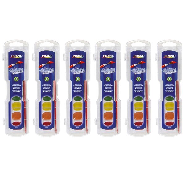 PRANG Semi-Moist Washable Watercolor Set, 8 Colors Per Set, 6 Sets