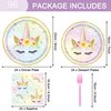 96 Pcs Birthday Plates and Napkins Party Supplies, Gold Horned Horse Disposable Forks Paper Dessert Tableware Decorations Table Dinnerware Favors Set, Serves 24