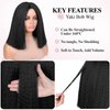 Quick Wig Yaki Straight Bob Wig Short Black Kinky Straight Wigs Blunt Cut Synthetic Wig Shoulder Length Glueless Bob Wig Middle Part Hair for Women Natural Black Color