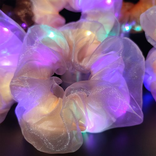 MUYANN Light Up Scrunchies - Camping Essentials Gifts for Women & Girls - Neon, Glow in the Dark Christmas Hair Accessories - Hair Ties & Bands - Perfect for Glow/Sleepover Party Favors & Supplies