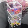 LOHRYVIO Hair Accessories Organizer for Girls, 3 Stackable Hair Organizer Storage with Lids, Acrylic Clear Hair Tie Organizer, Vanity Bathroom Containers, Hair Tie Holder for Girl