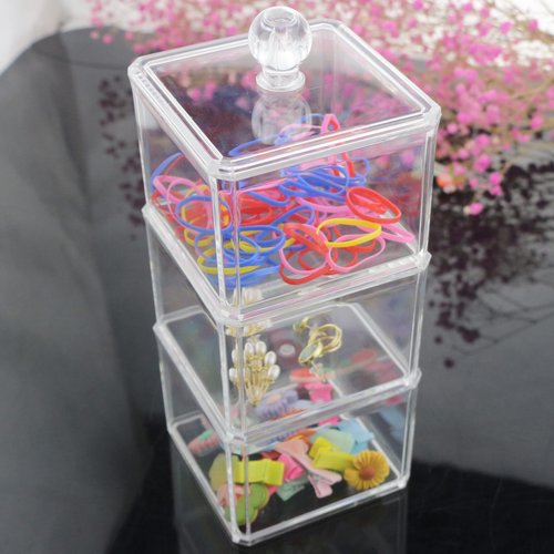 LOHRYVIO Hair Accessories Organizer for Girls, 3 Stackable Hair Organizer Storage with Lids, Acrylic Clear Hair Tie Organizer, Vanity Bathroom Containers, Hair Tie Holder for Girl