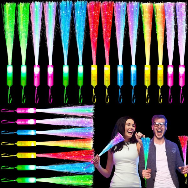 32 Pcs Glow Fiber Wands Sticks Party Favors LED Flashing Wand Glow Sticks Bulk Party Pack Glow in the Dark Party Supplies Fiber Optic Light Wand Sticks Birthday Wedding Favors Football Party Supplies