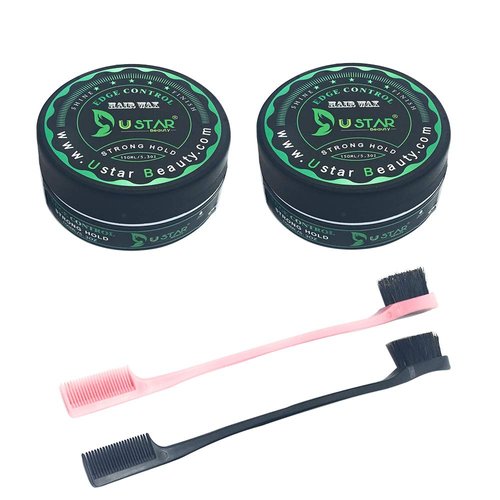 USTAR Edge Control Hair Wax Hold Passion Fruit Scent 5.2oz - 2 continer with 2 brushes Deal