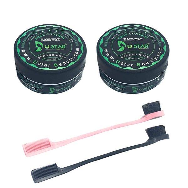 USTAR Edge Control Hair Wax Hold Passion Fruit Scent 5.2oz - 2 continer with 2 brushes Deal