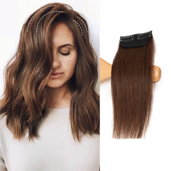 FEIPRO Clip in Hair Extensions Real Remy Human Hair Short Straight Thick Double Weft One Piece Hair Pieces for Thinning Hair Invisible Hairpin Increase Women Men Hair Volume 6Inch #4 Medium Brown