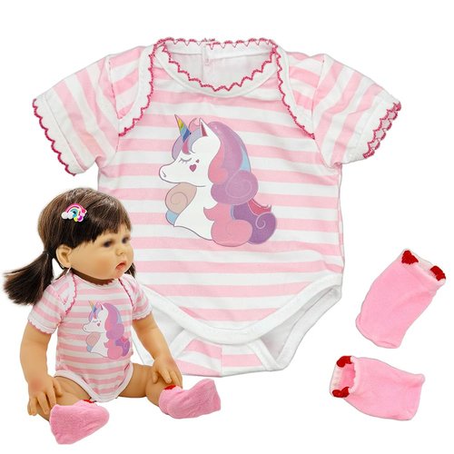 Baby Dolls Clothes Set 18 inch Girl Reborn Baby Doll Clothes Outfits Accessories Fit 17-18 Inch Summer Clothes (Pink Stripe)