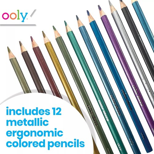 Ooly Metallic Sheen Colored Pencils [Set of 12], Drawing and Coloring Pencils for Kids and Adults, Colorful School Supplies for Any Arts and Crafts, Great for Adult Coloring Books, [Metallic Sheen]