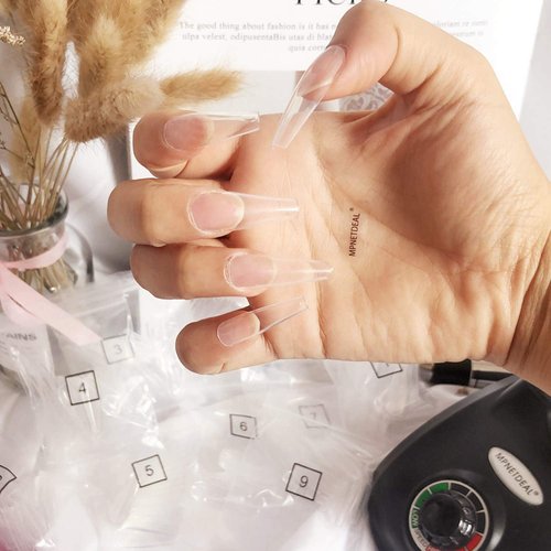 MPNETDEAL 500Pcs Coffin Nails Long Ballerina False Nail Tips Full Cover Fake Artificial Acrylic Nails Extension Tips 10 Size for Nail Salon or Home Use DIY Nail Art Size (Clear)