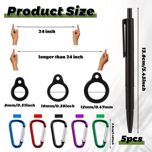 Lewtemi 5 Sets 24 Inch Pen Leash Lanyard Holder Pen Silicone Ring Buckle for Office Supplies Clipboard (Black)