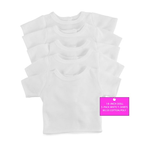 Emily Rose 18 Inch Doll Clothes | USA Business | 5 Pack Value Bundle White 18" Doll T-Shirts Baby Doll Set, Tee Shirts for Crafting Activity Dolls Accessories | 80/20 Cotton/Poly