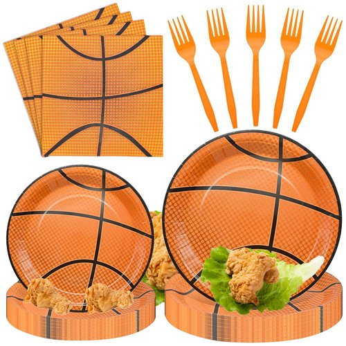 LJJ 96 Pcs Basketball Party Supplies Bundle Paper Plates Napkins Sports Sports Party Birthday Decorations Favors For Kids