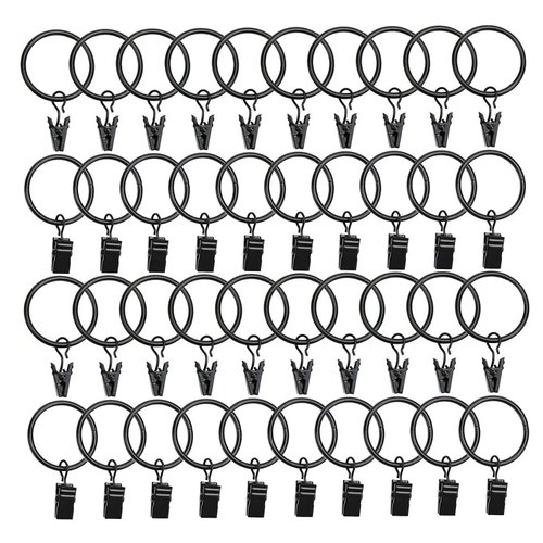 Datttcc 40 Pack Metal Curtain Rings with Clips Black Decorative Drapery Rustproof Vintage 1.26 Inch Interior Diameter