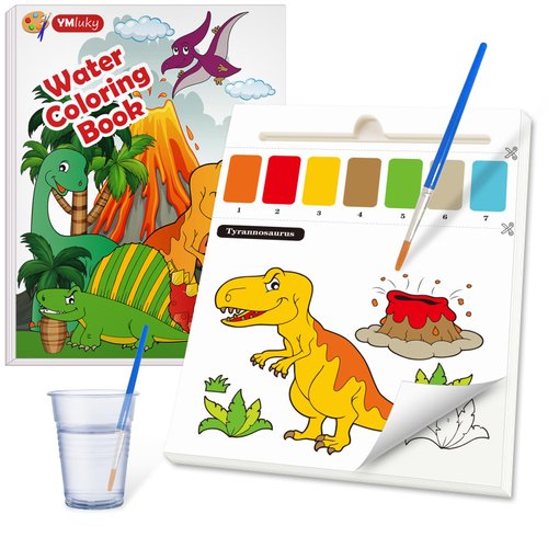 YMluky Water Coloring Books for Toddlers 3-8,Dinosaurs Coloring Book with Watercolor Paint Set Kids,Travel Coloring Kit，Arts and Crafts Suitable for Birthday