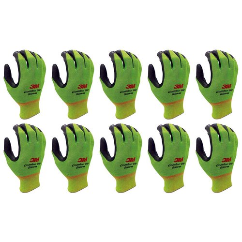 3M KOR Lightweight Nitrile Foam Coated Protective Gloves, Medium, Green, 10 Pairs