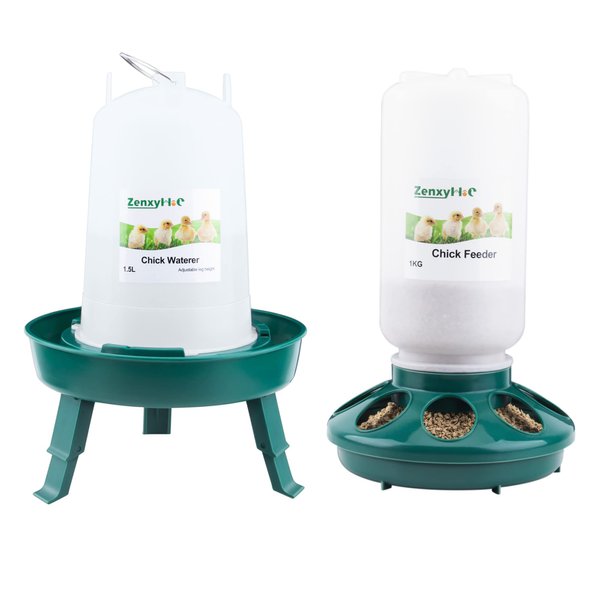 ZenxyHoC Chick Feeder and Waterer Kit, 2.2LBS Chick Feeder and 0.4Gal Chick Waterer with 3 Adjustable Heights Combo for Baby Chicken Duck Brooder