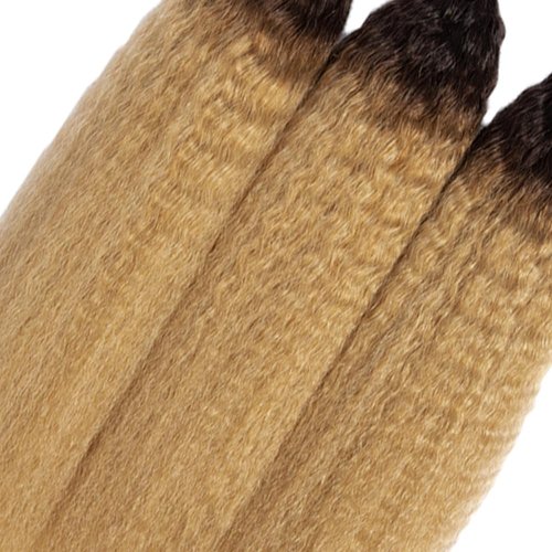 1B27 Kinky Straight Bundles Honey Blonde Human Hair Bundles 14 16 18 Inch Peruvian Virgin Hair Extensions 2 Tone Black and Blonde Bundles 1B27 Kinky Straight Bundles