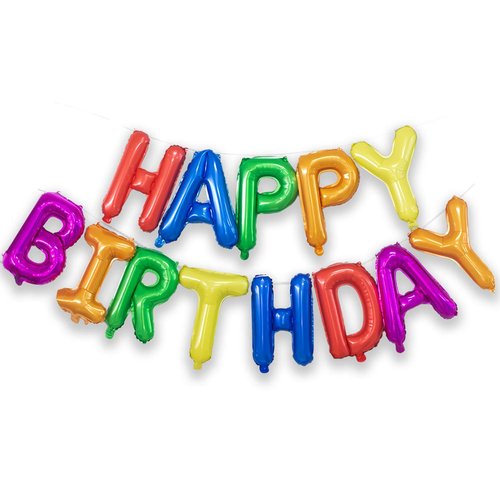 Rainbow Happy Birthday Balloons Banner,16 Inch Mylar Foil Letters Sign,Reusable Balloons for Women, Men, Boys & Girls Birthday Decorations Party Supplies