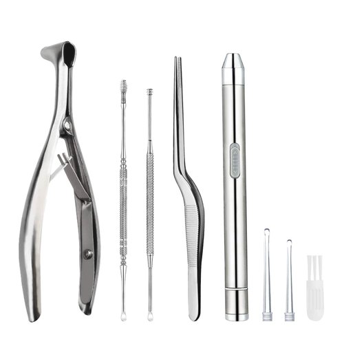 Earwax Removal Kit 5 Pcs, Ear Wax Cleaning Tool Set, Ear Pick with LED Light USB Charging, Stainless Steel Ear Curette, Earwax Tweezer, Ear Canal Dilator, Ear Wax Remover Tool with Storage Box