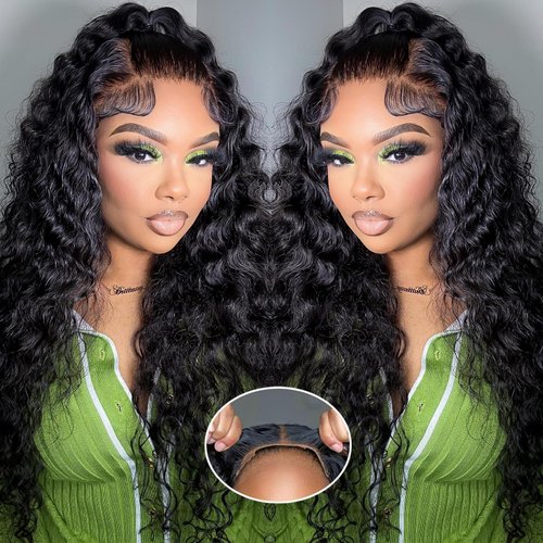 Simeider Glueless Wigs Human Hair Pre Plucked Pre Cut 5X5 HD Lace Closure Wigs Human Hair Wigs for Black Women 180% Density Water Wave Human Hair Wigs 5X5 Deep Curly Closure Wigs 24 Inch