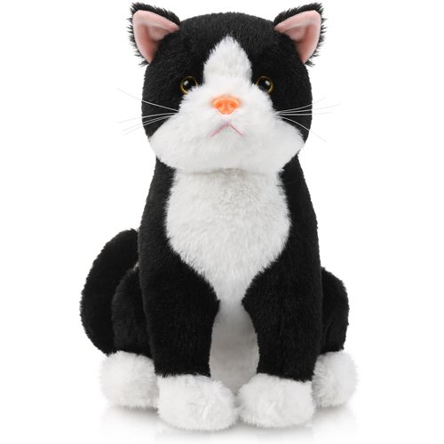 Libima 13 Inch Tuxedo Cat Stuffed Animal Realistic Black and White Cat Plush Soft Stuffed Tuxedo ...