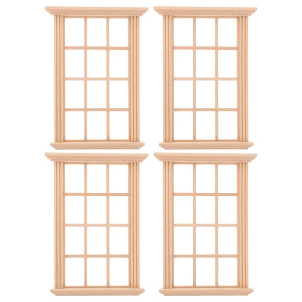 Happyyami Miniature Dollhouse Furniture Wooden Window: 1: 12 Scale Miniatures Wood Windows for Doll House 4pcs Mini Window Frame Model Mini DIY Shutters Craft Accessories for Dolls Houses Decoration