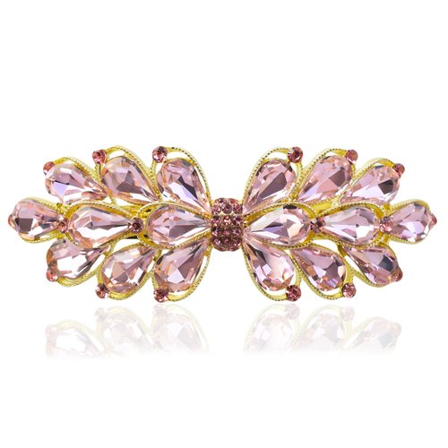 JULIYOOYOO Crystal Hair Barrette Clips for Women and Girls,Stylish and Elegant Hair Accessories,Hair Barrette Clip with Rhinestones Embedded as Decoration(Pink)