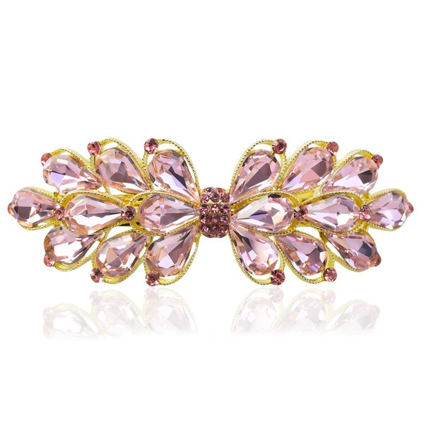 JULIYOOYOO Crystal Hair Barrette Clips for Women and Girls,Stylish and Elegant Hair Accessories,Hair Barrette Clip with Rhinestones Embedded as Decoration(Pink)