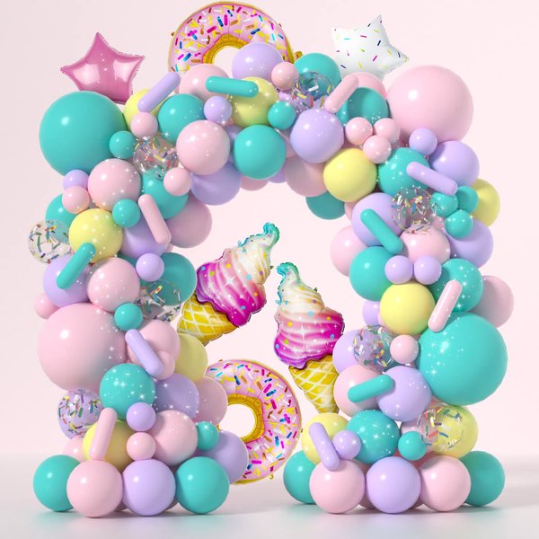 Janinus Donut Balloon Garland Ice Cream Balloon Garland with Donut And Ice Cream Foil Balloons Candy Balloons for Donut Candy Themed Sweet One Birthday Kids Girl Two Sweet Birthday Party Decorations