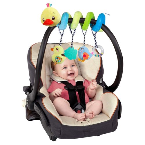 Caterbee Baby car seat Toys, Activity Spiral hangings Stroller Toys, Plush Crib Toys with Squeaky for boy or Girl (Duck)