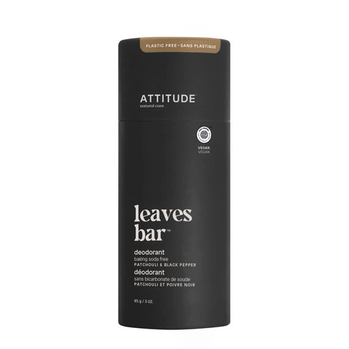 ATTITUDE Plastic-Free Deodorant, Aluminum Free, Baking-Soda Free, EWG Verified Body Care, Vegan and Cruelty-free, Patchouli and Black Pepper, 3 Ounces