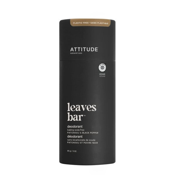 ATTITUDE Plastic-Free Deodorant, Aluminum Free, Baking-Soda Free, EWG Verified Body Care, Vegan and Cruelty-free, Patchouli and Black Pepper, 3 Ounces