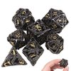 DND Dice,Hollow D&D Metal Dice,Dungeons and Dragons Dice Set with Gift Box,7 PCs Steampunk Polyhedral Dice Games Set for RPG,MTG,Pathfinder, (Dragon Black Golden)