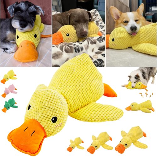 Calming Duck Dog Toy 2025 Upgrade Emotional Support Duck for Dog Unbreakable Stuffed Plush Dog Toy for Aggressive Chewers Resistant Squeaky Dog Toy Interactive Dog Toys for Indoor Outdoor (Yellow, L)