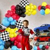 Race Car Balloons Arch Garland Kit, Red Yellow Blue Black Checkered Foil Balloon ，Racing Car Theme Birthday Party Decorations Cars Balloon Arch Kit 5 10 18 Inch