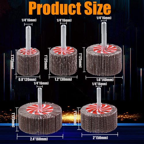 Mixiflor 20 Pcs 5 Sizes 60/80/120/240 Grits Abrasive Flap Wheel Sander, 1/4 Inch Shank Flap Wheels for Drill, Die Grinder Flap Wheel,Flap Wheel Sander for Drill