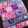 editTime Mixed Style Fashion 3D Nail Art Charms Kit Resin Camellia Rose Flower Butterfly Bow Moon Heart Bear Snake Hollow Pearl with Rhinestones and Soft Slice (Pink Purple)